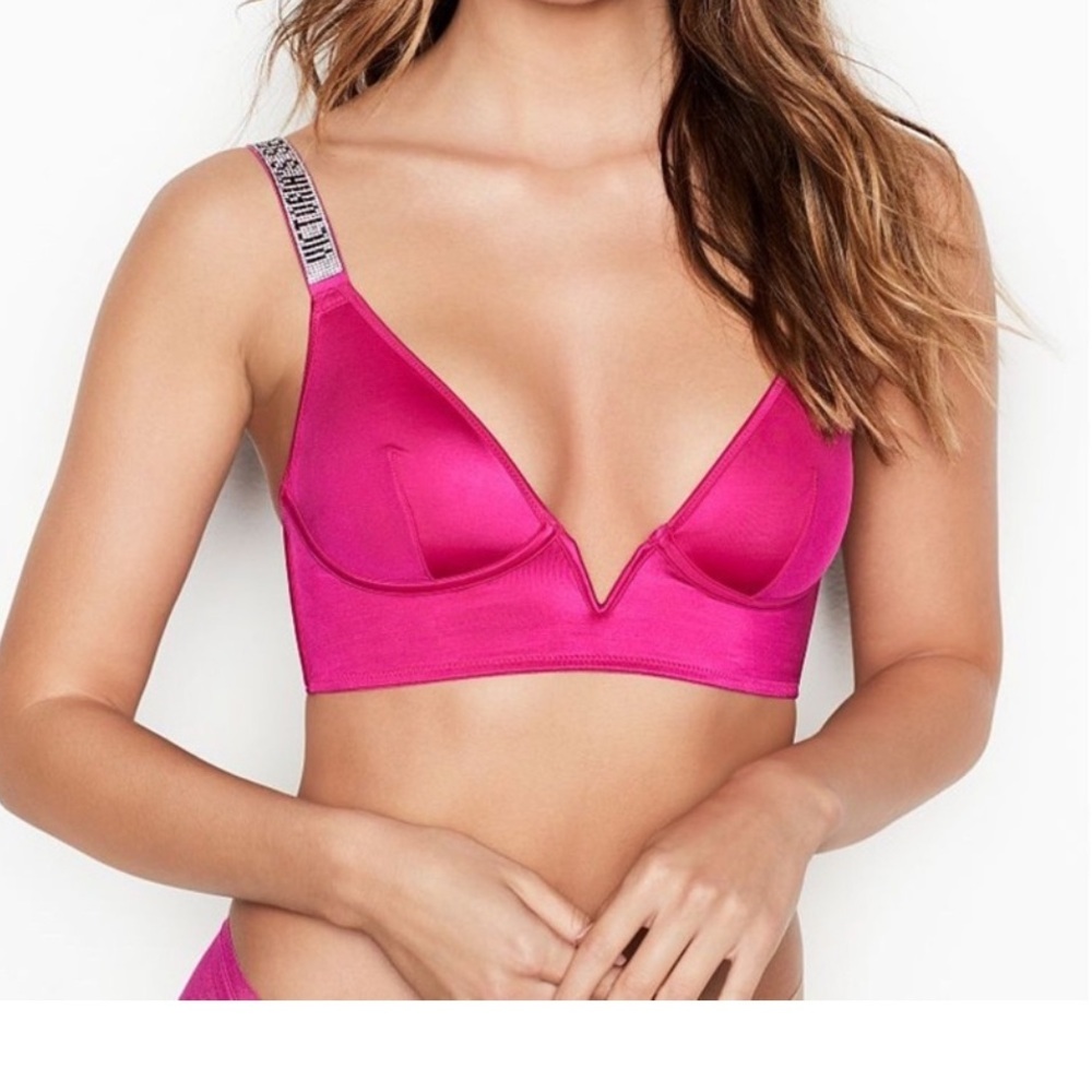 Victoria Secret Shine Strap Long Line Bra Bralette Bling Size Large